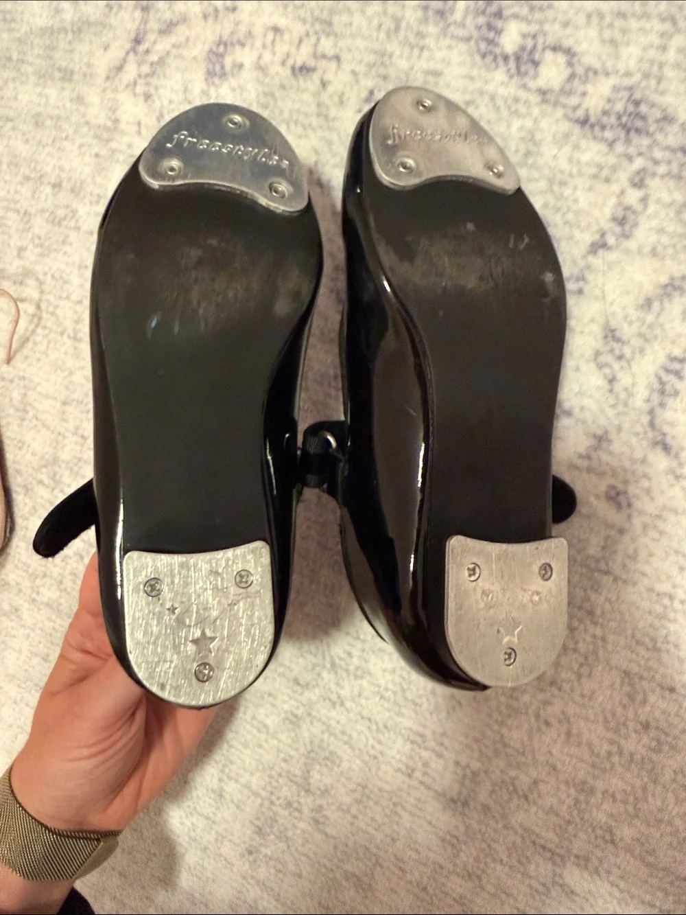 Danskin Black Patent Mary Jane Tap Shoes with Velcro Strap Sz 12